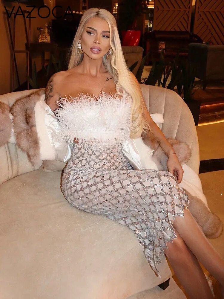 Leana Feather Bandage Skirt Set
