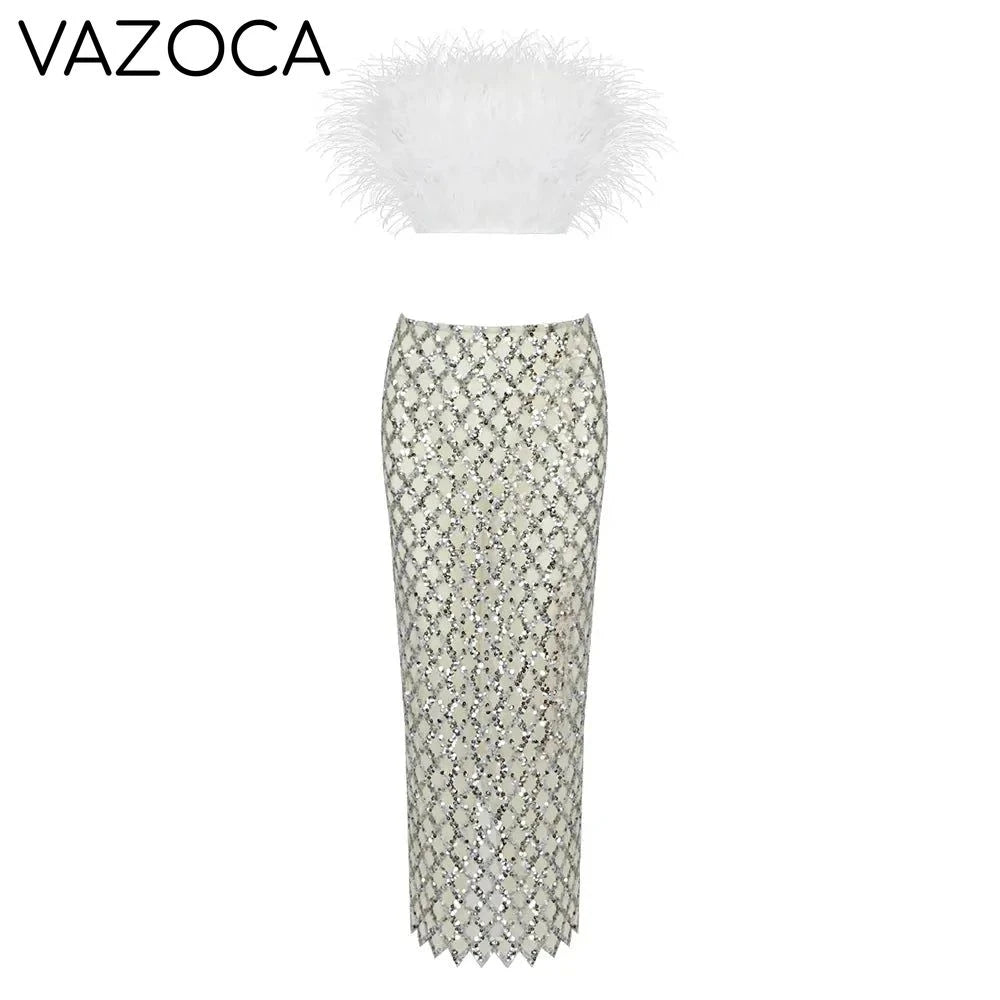 Leana Feather Bandage Skirt Set