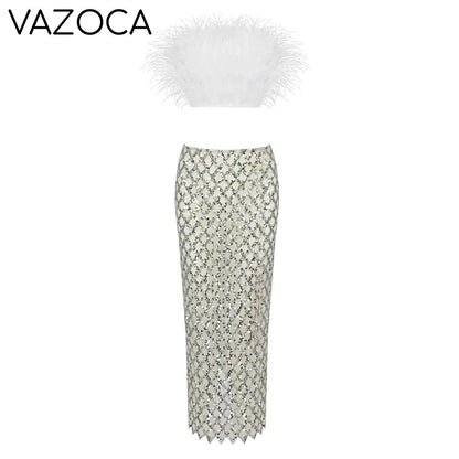 Leana Feather Bandage Skirt Set