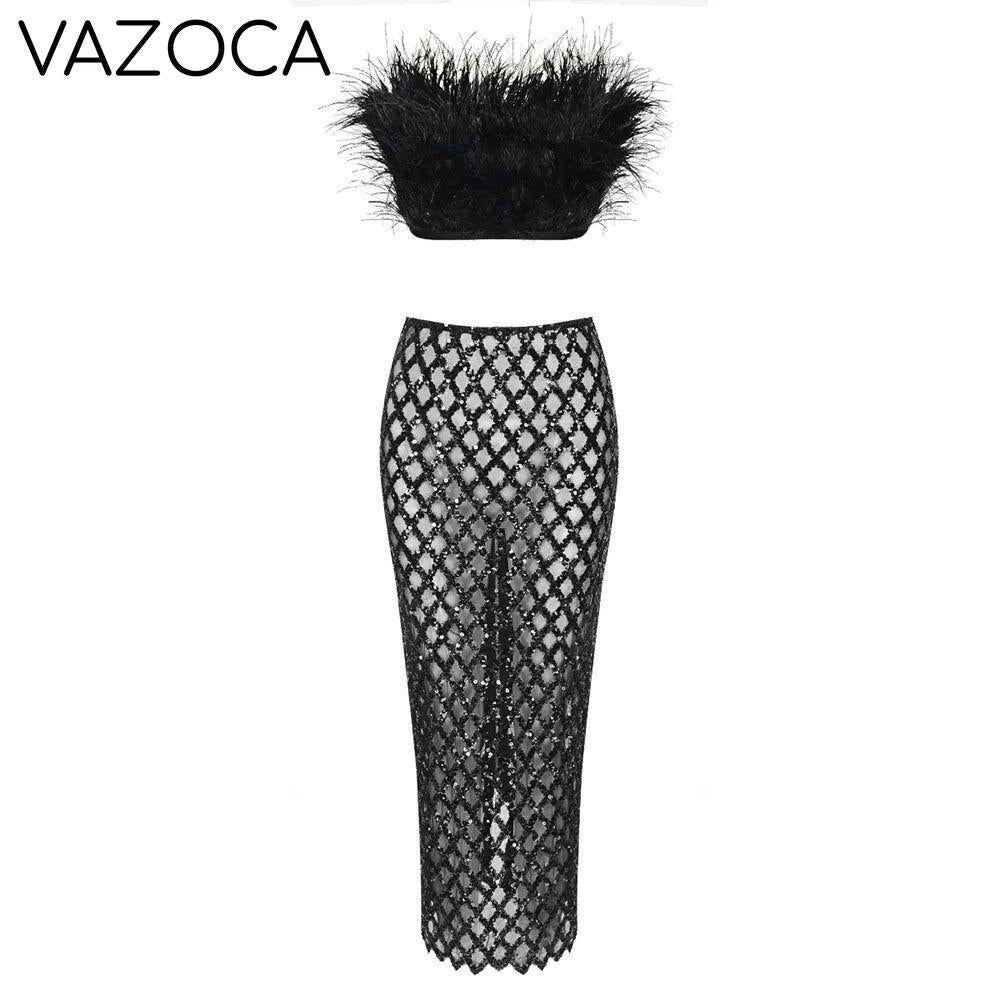 Leana Feather Bandage Skirt Set