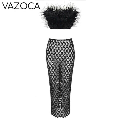 Leana Feather Bandage Skirt Set