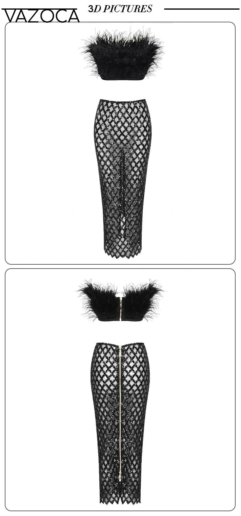 Leana Feather Bandage Skirt Set