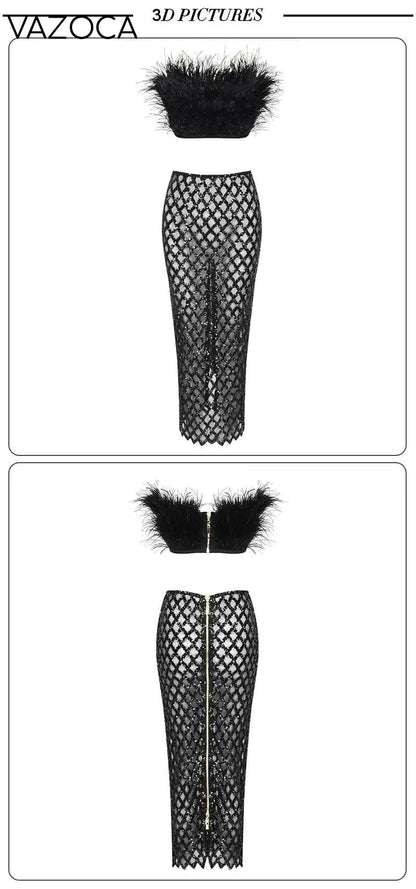 Leana Feather Bandage Skirt Set