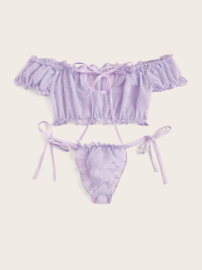 Lettuce Trim Dobby Mesh Tie Side Lingerie Set