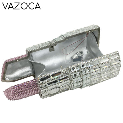 Lipstick Rhinestone Mini Clutch Bag