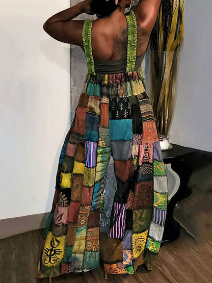 Casual Patchwork Loose Overalls