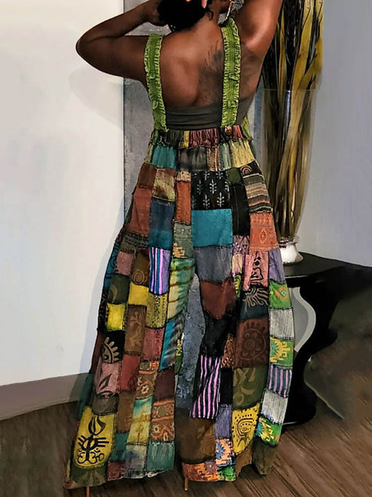 Casual Patchwork Loose Overalls
