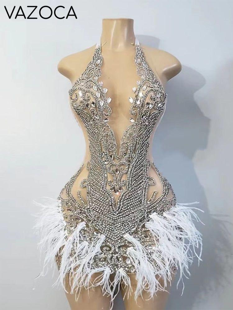 Luxury Beaded Crystal Feather Dress