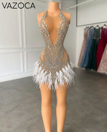 Luxury Beaded Crystal Feather Dress