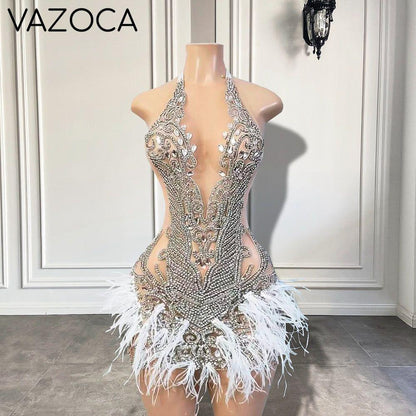 Luxury Beaded Crystal Feather Dress
