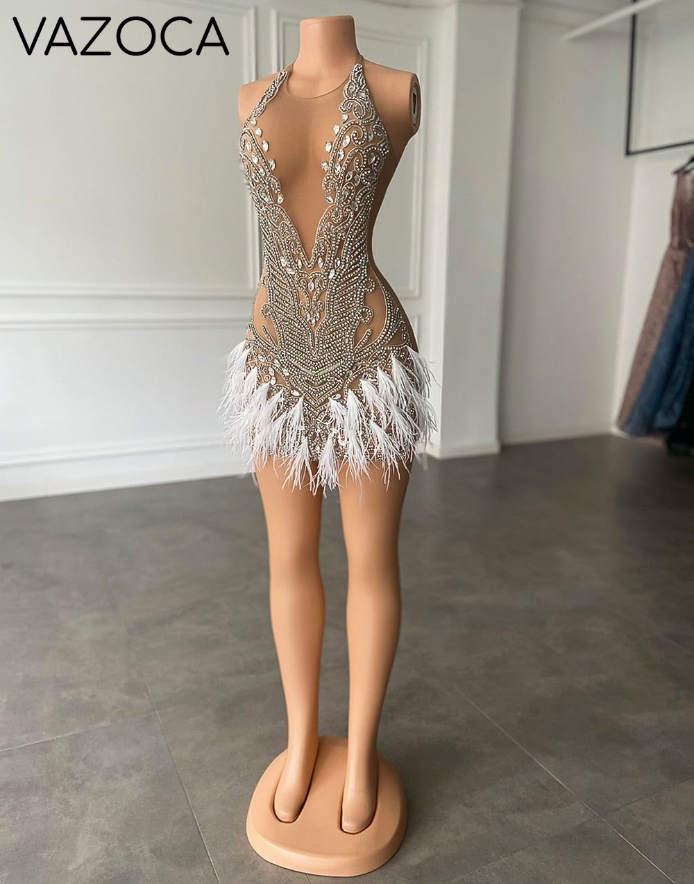 Luxury Beaded Crystal Feather Dress