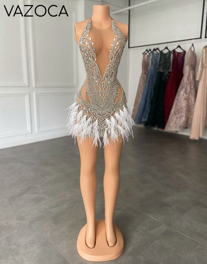 Luxury Beaded Crystal Feather Dress