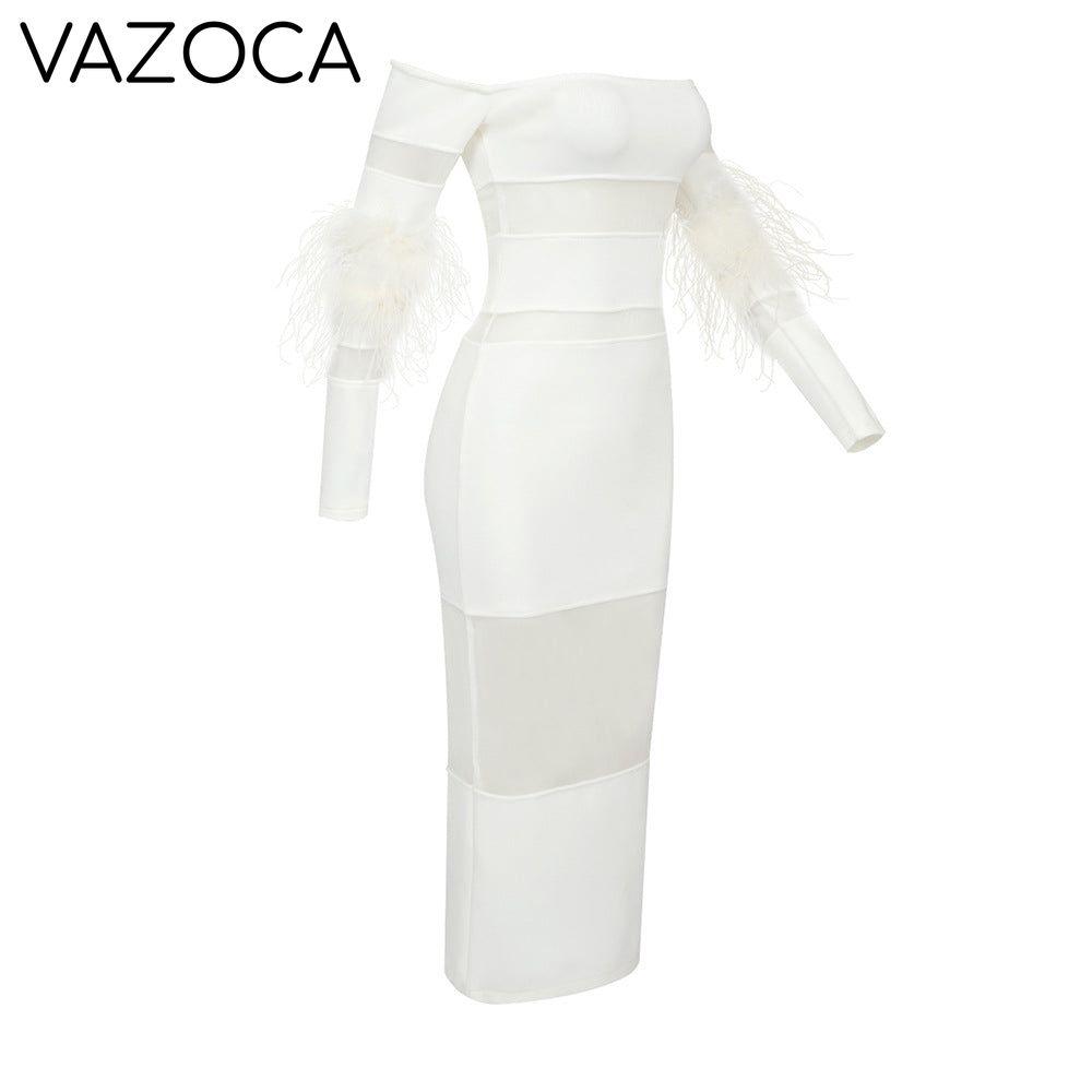 Luxury Feather Bandage Midi Dress