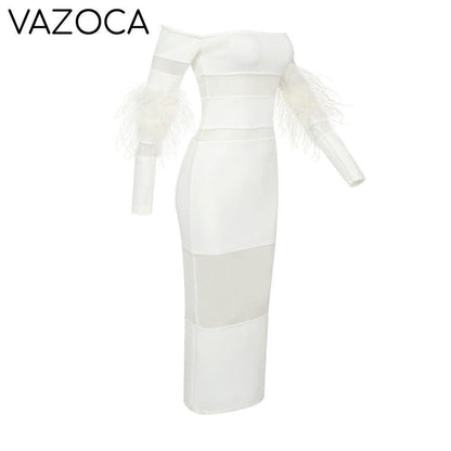 Luxury Feather Bandage Midi Dress