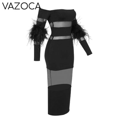 Luxury Feather Bandage Midi Dress