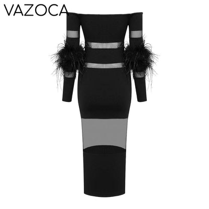 Luxury Feather Bandage Midi Dress