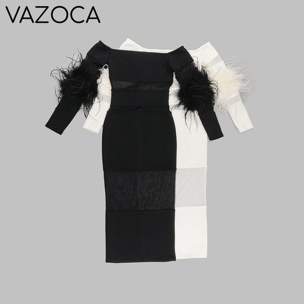 Luxury Feather Bandage Midi Dress