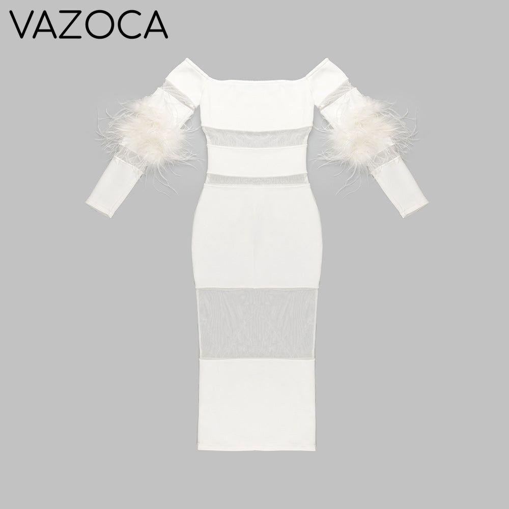 Luxury Feather Bandage Midi Dress