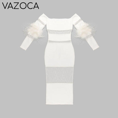 Luxury Feather Bandage Midi Dress
