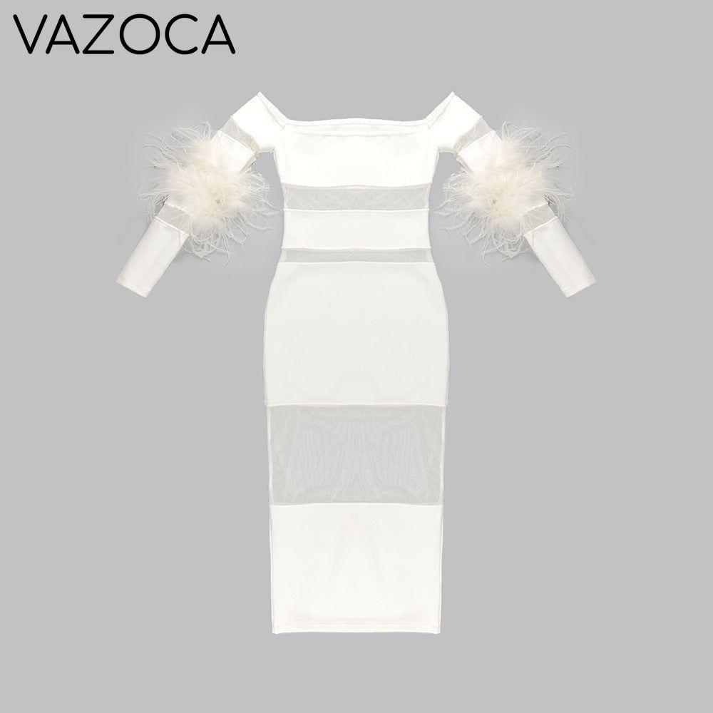 Luxury Feather Bandage Midi Dress