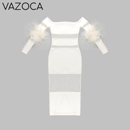 Luxury Feather Bandage Midi Dress