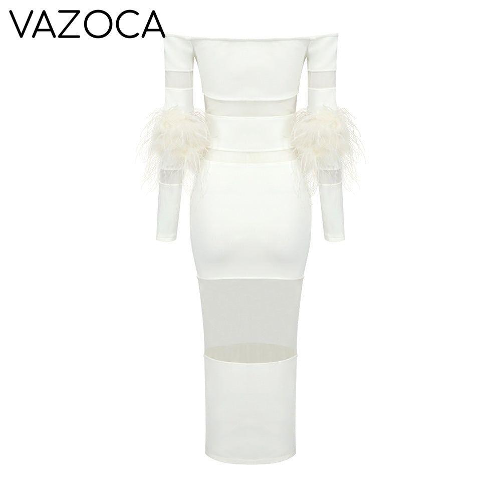 Luxury Feather Bandage Midi Dress