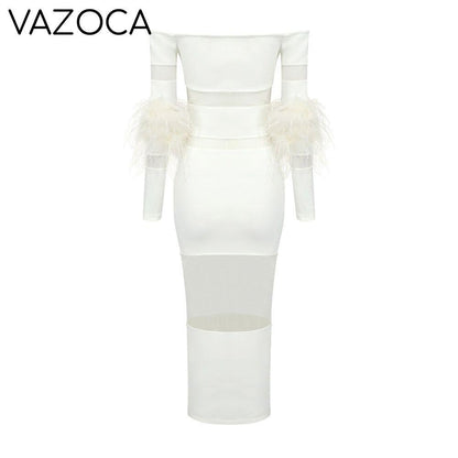 Luxury Feather Bandage Midi Dress