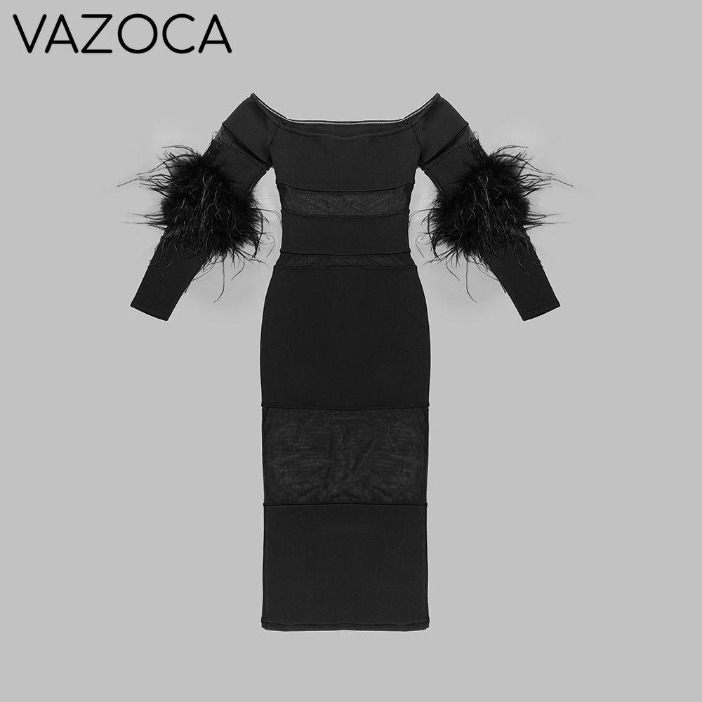 Luxury Feather Bandage Midi Dress