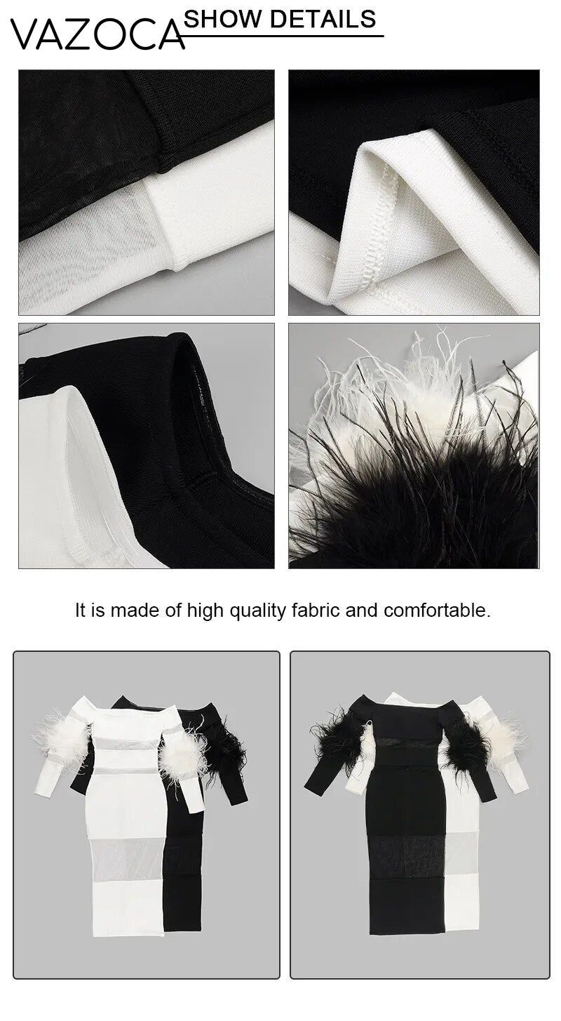 Luxury Feather Bandage Midi Dress