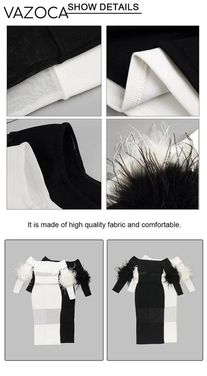 Luxury Feather Bandage Midi Dress