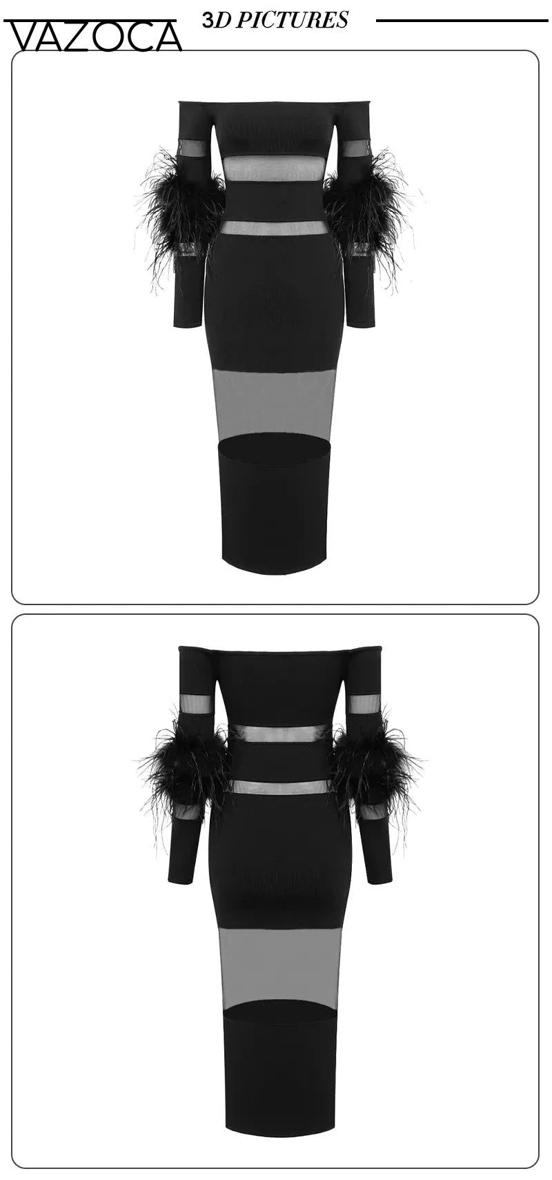 Luxury Feather Bandage Midi Dress