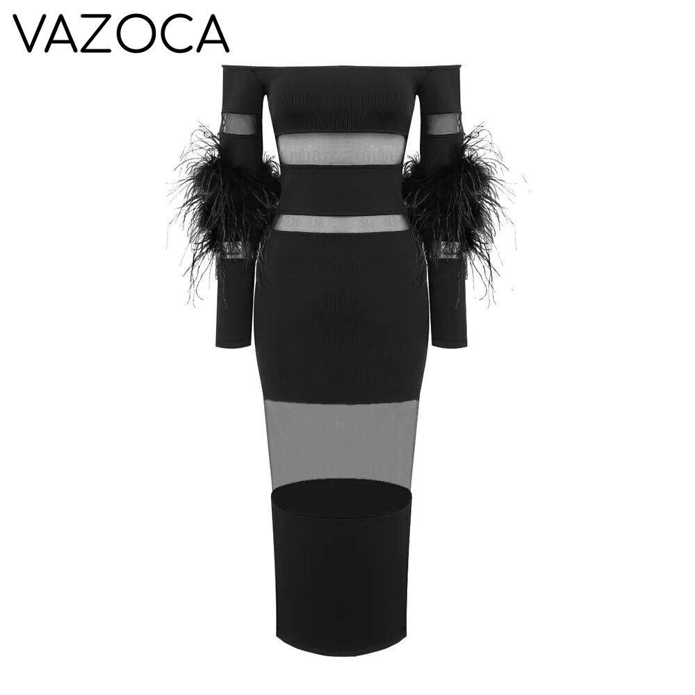 Luxury Feather Bandage Midi Dress
