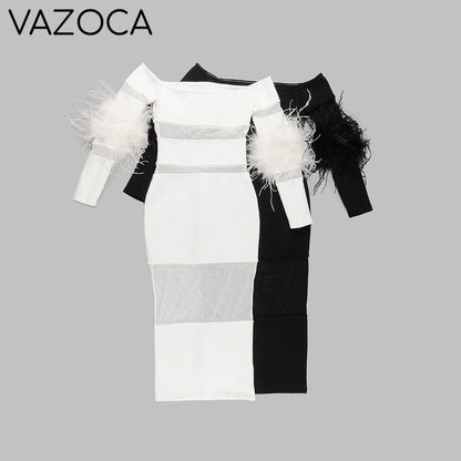 Luxury Feather Bandage Midi Dress