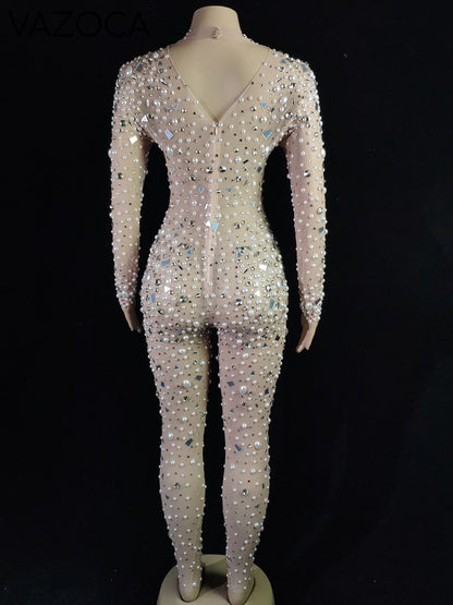Luxury Pearl Mesh Jumpsuit
