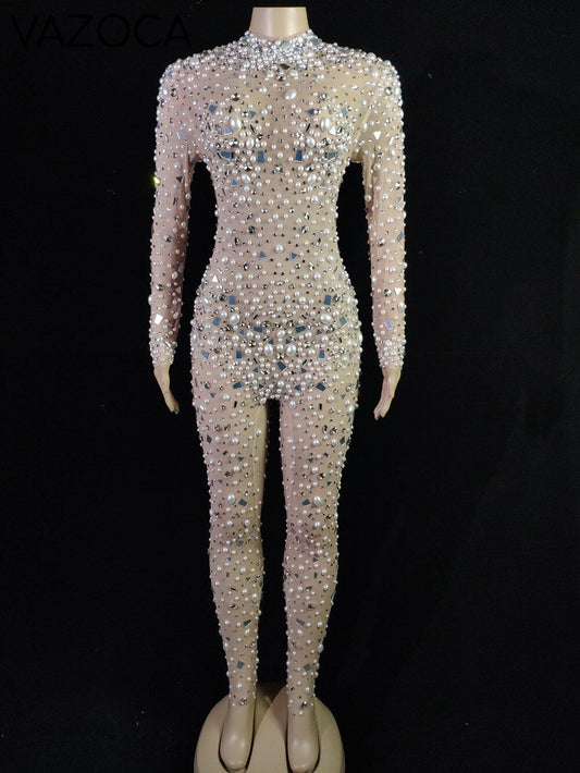 Luxury Pearl Mesh Jumpsuit