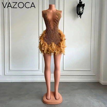 Luxury Sheer Cocktail Feather Dress