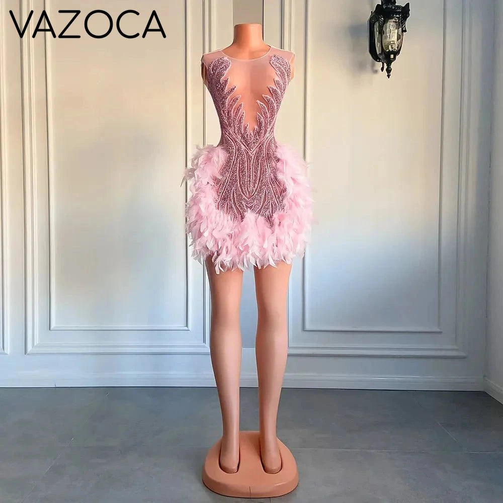 Luxury Sheer Cocktail Feather Dress