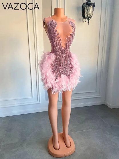 Luxury Sheer Cocktail Feather Dress