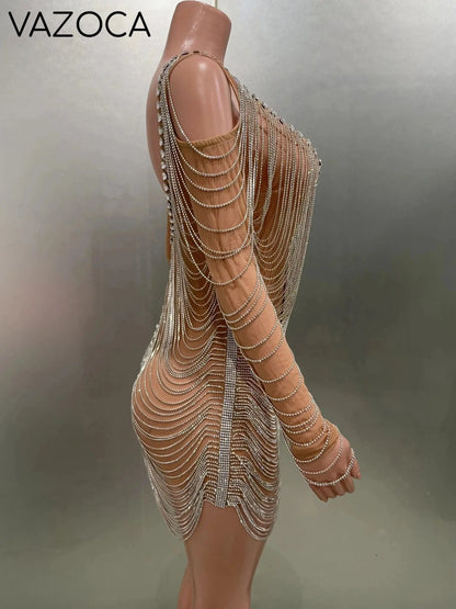 Luxury Tassels Chain Mini Dress