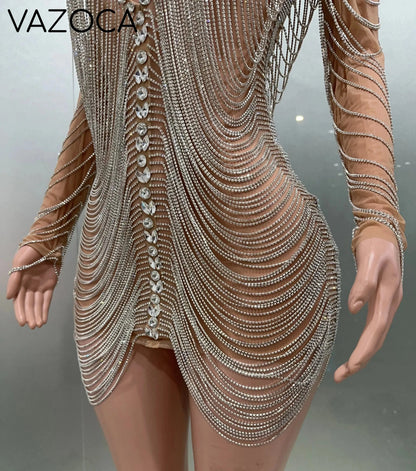 Luxury Tassels Chain Mini Dress