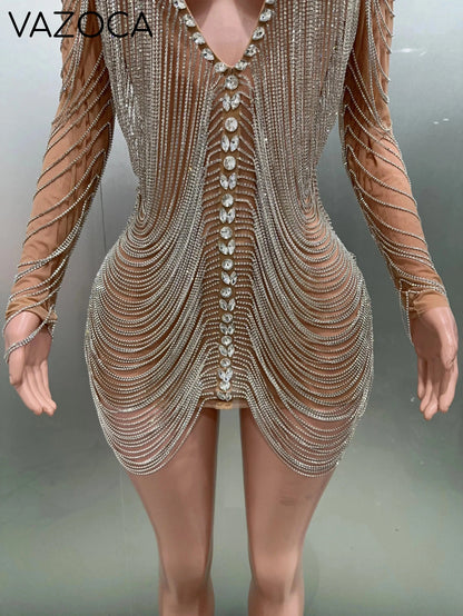 Luxury Tassels Chain Mini Dress