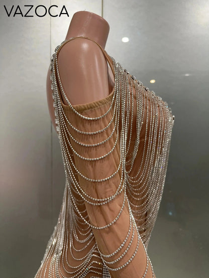 Luxury Tassels Chain Mini Dress