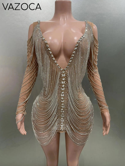 Luxury Tassels Chain Mini Dress
