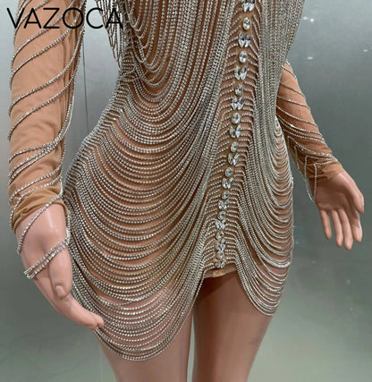 Luxury Tassels Chain Mini Dress
