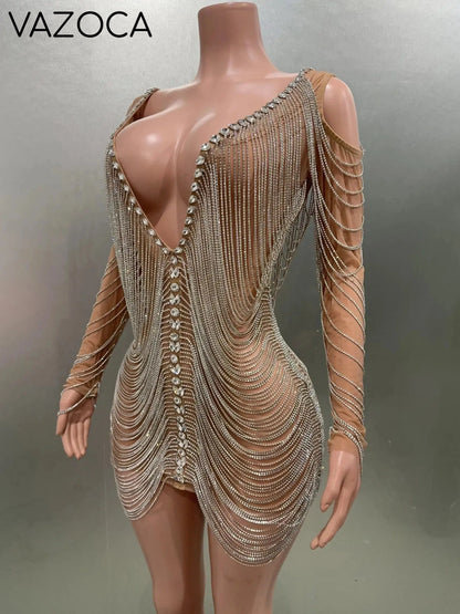 Luxury Tassels Chain Mini Dress