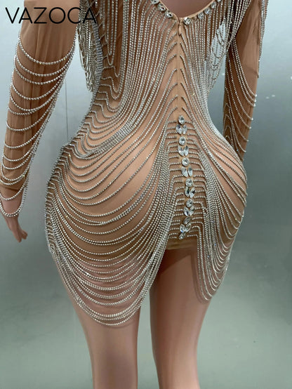 Luxury Tassels Chain Mini Dress
