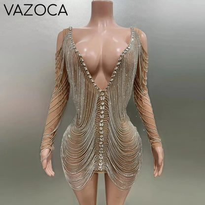 Luxury Tassels Chain Mini Dress
