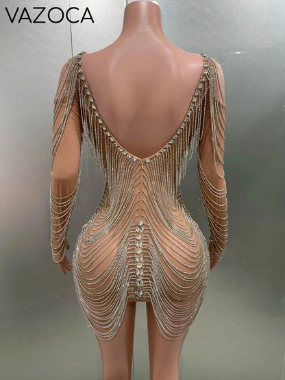 Luxury Tassels Chain Mini Dress
