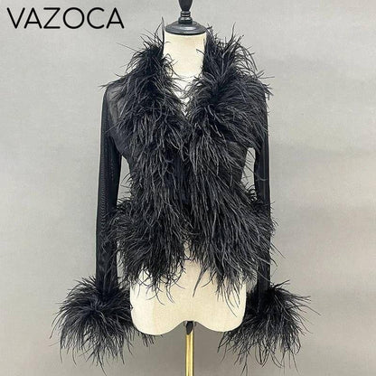 Lya Mesh Feather Blouse