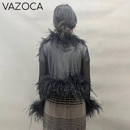 Lya Mesh Feather Blouse